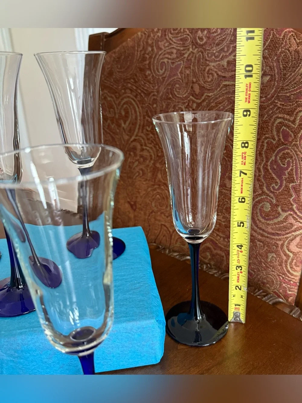 Vintage Luminarc France Cobalt Blue Stem Champagne Flutes - Set of 6 + 1 Spare